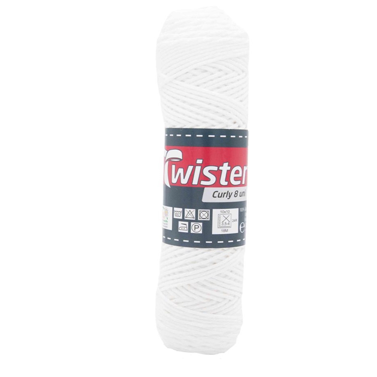 Puuvillalanka Curly valkoinen 50g - virkkaa tai neulo, Öko-Tex-standardi 100 -sertifikaatti