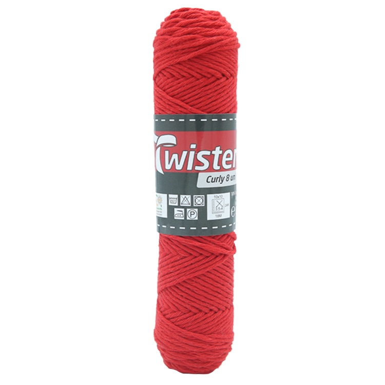 Puuvillalanka Curly punainen 50g - virkkaa tai neulo, Öko-Tex-standardi 100 -sertifikaatti