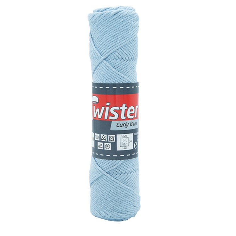 Puuvillalanka Curly vaaleansininen 50g - virkkaa tai neulo, Öko-Tex-standardi 100 -sertifikaatti