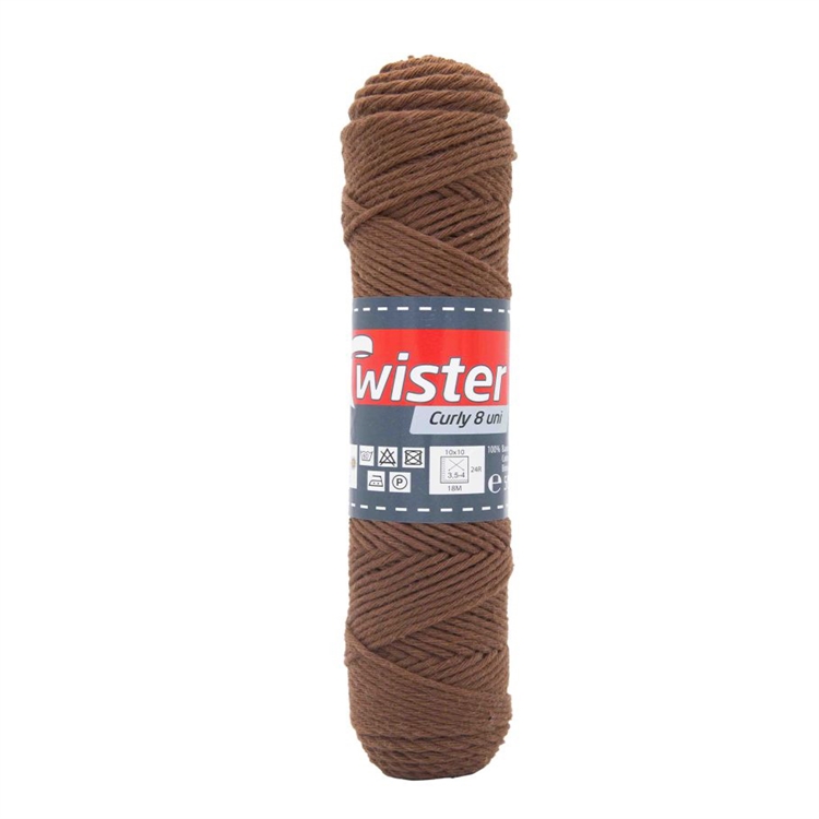 Puuvillalanka Curly ruskea 50g - virkkaa tai neulo, Öko-Tex-standardi 100 -sertifikaatti