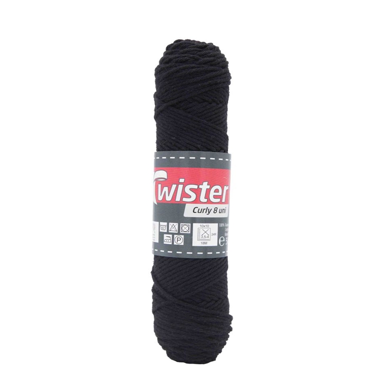 Puuvillalanka Curly musta 50g - virkkaa tai neulo, Öko-Tex-standardi 100 -sertifikaatti