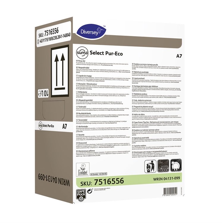 Huuhtelukirkaste Suma Select Pur-Eco A7 10l Safepack - astianpesukoneisiin, EU Ecolabel