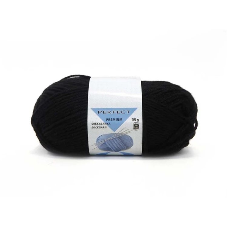 Neulelanka Perfect Premium 6 musta 50g - 75 % villa, 25 % polyamidi, OEKO-TEX® Standard 100