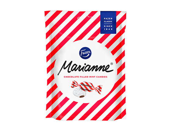 Makeinen Fazer Marianne 220 g karkkipussi - piparminttukuoren alla suklaatäyte, klassikkokaramelli