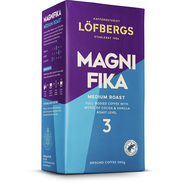 Kahvi Löfbergs Magnifika suodatinjauhatus 500g - keskitumma, kaakaon ja vaniljan vivahteita