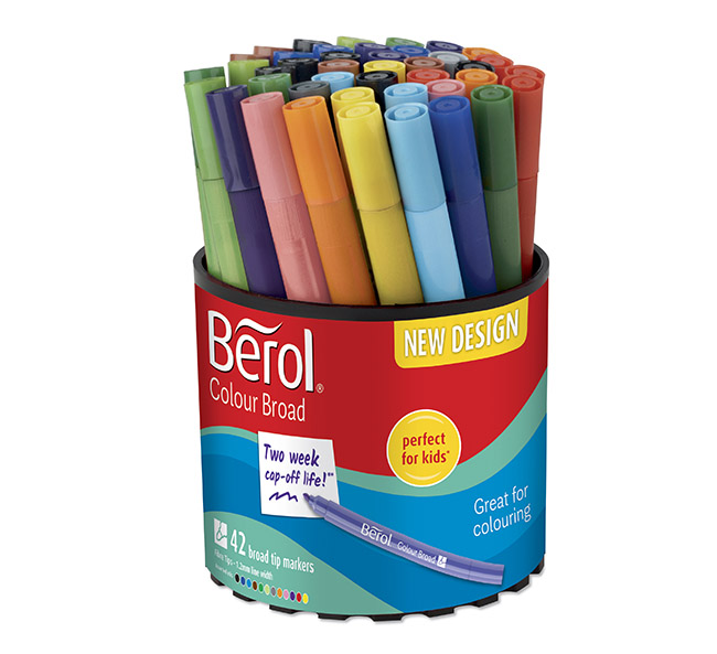 Huopakynä Berol Colour Broad värilajitelma /42 - säilyy 14 vrk ilman korkkia, peseytyy vaatteista