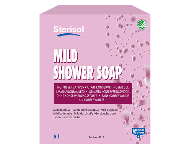 Suihkusaippua-shampoo Sterisol 5L - ei säilöntäaineita eikä väriaineita, Joutsenmerkki