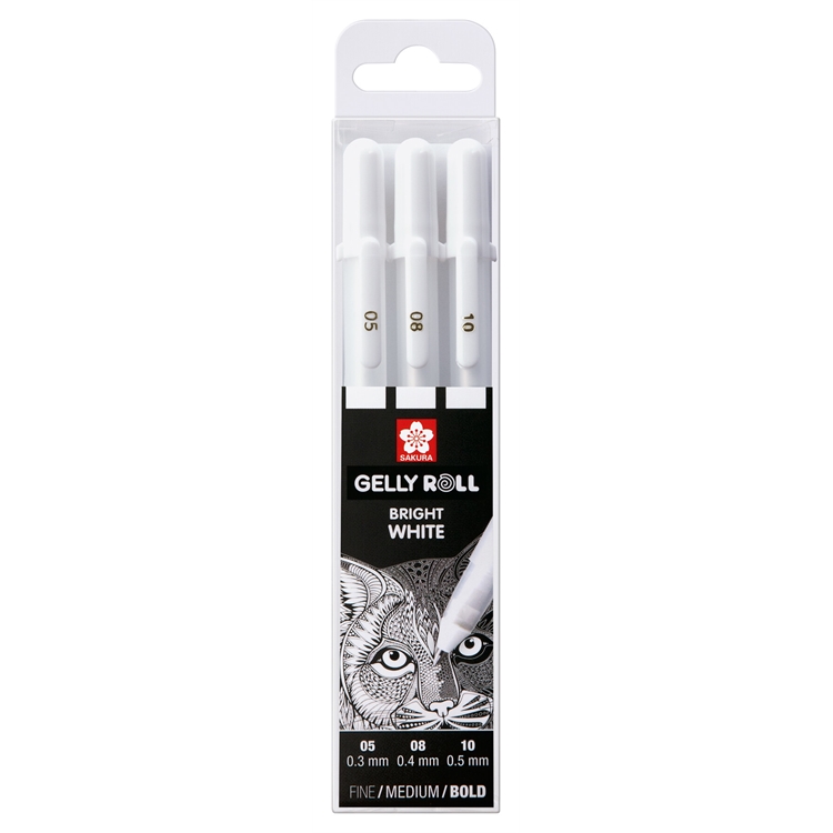 Geelikynä Sakura Gelly Roll Bright White valkoinen 3 kpl - vedenkestävä ja haalistumaton muste