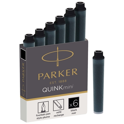 Mustepatruuna Parker Quink mini musta /6 kpl pkt - täydellisen musta muste Parkerin mustekyniin