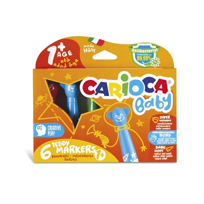 Väritussi Carioca baby teddy 1+ /6kpl - turvalliset ja myrkyttömät tussit perheen pienimmille