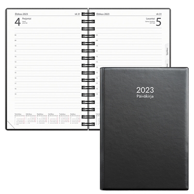 Päiväkirja musta muovikansi 2023 - Burde