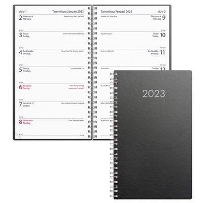 2-viikon pöytäkalenteri musta Eco 2023 - Burde