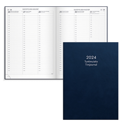 Tuntimuistio sininen keinonahka A4 2024 - Burde kalenteri