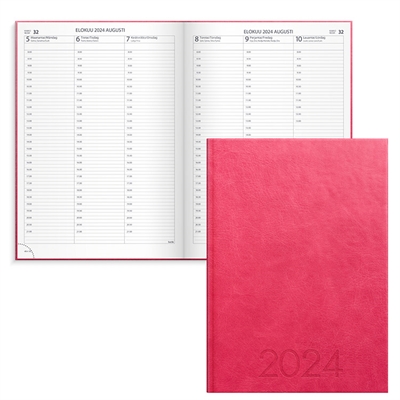 Tuntimuistio roosa keinonahka A4 2024 - Burde kalenteri