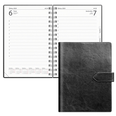 Päiväkirja musta keinonahkakansi 2024 - Burde kalenteri