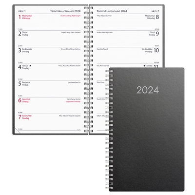 2-viikon pöytäkalenteri musta Eco 2024 - Burde kalenteri