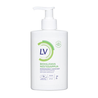 Nestesaippua LV 300 ml pumppu - kotimainen vegaaninen biohajoava nestesaippua herkälle iholle PH 6,0