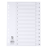 Hakemisto / välilehdet Q-Connect A4 1-12 kartonki valkoinen