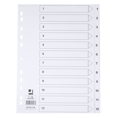 Hakemisto / välilehdet Q-Connect A4 1-12 kartonki valkoinen