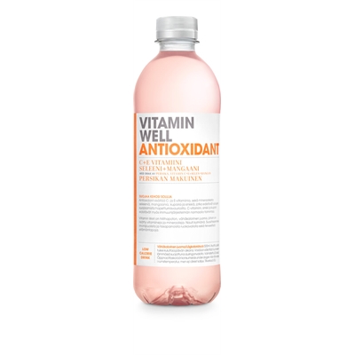 Vitamiinivesi Vitamin Well Antioxidant persikka 500 ml - C- ja E-vitamiinia, seleeniä, mangaania