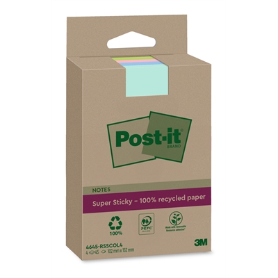 Viestilappu Post-it Super Sticky Eko viivat 102x152mm /4 - 100 % kierrätyspaperia, värilajitelma