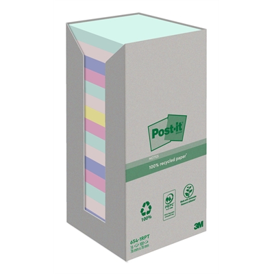 Viestilappu Post-it Eko 76X76mm Nature värilaj /16 kpl - 100% kierrätyspaperia, kierrätyspakkaus