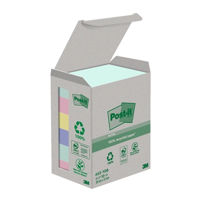Viestilappu Post-it Eko 38X51 mm värilajitelma/6 kpl - 100% kierrätyspaperia, kierrätyspakkauksessa
