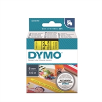 Tarrakasetti Dymo D1 6mm x 7m keltainen/musta - 100 % kierrätysmuovia, FSC-sertifioitu tarrapaperi
