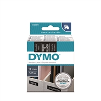 Tarrakasetti Dymo D1 45021 12mm musta/valkoinen - 100 % kierrätysmuovia, FSC-sertifioitu tarrapaperi