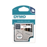 Tarrakasetti Dymo D1 permanent 12mm valk/musta - 100 % kierrätysmuovia, FSC-sertifioitu tarrapaperi