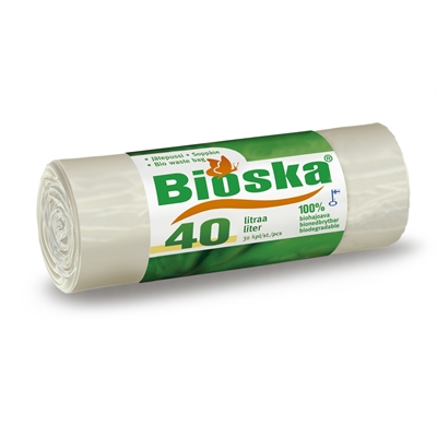 Jätepussi Bioska 40 l/30 - 100 % biohajoava ja tuulivoimalla tuotettu