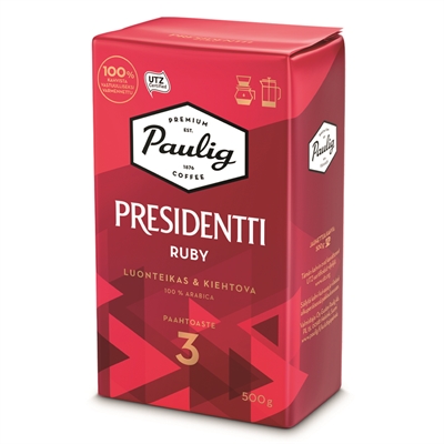 Kahvi Paulig Presidentti Ruby HJ UTZ 500g - hienostuneen marjaisa ja pehmeän suklainen maku