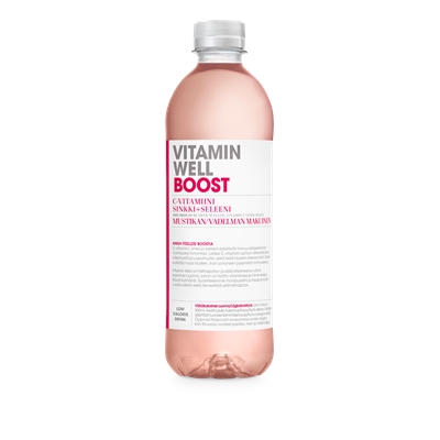 Vitamiinivesi Vitamin Well Boost 500 ml /12-pack (pantti ei sis) - vadelma-mustikka, sinkki, seleeni