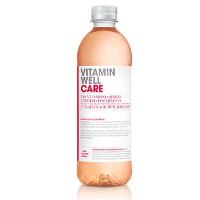 Vitamiinivesi Vitamin Well Care 500ml /12-pack (pantti ei sis) - punainen greippi, B9, B12, biotiini