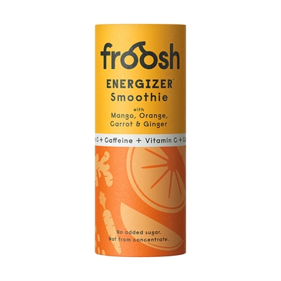 Froosh Smoothie Energizer 235 ml - mangoa, appelsiinia, porkkanaa, inkivääriä, kofeiinia, C-vitam