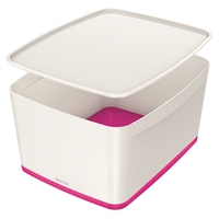 Säilytyslaatikko kannella Leitz MyBox koko L valk/pinkki