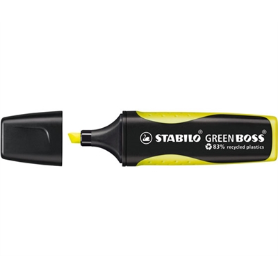 Korostuskynä STABILO Green BOSS keltainen - 83% kierrätysmuovia, myös mustesuihkutulosteille
