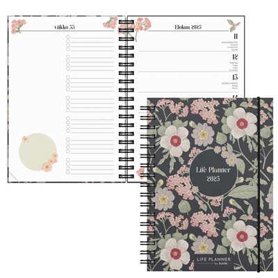 Vuosikalenteri 2025 Life Planner Floral - Burde kalenteri