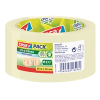 Pakkausteippi Tesapack eco&strong 66mx50mm kirkas - 100% uusiomuovia, ei PVC:tä, ei liuotteita