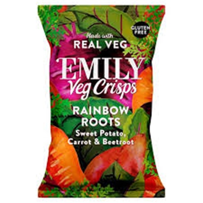 Juureslastu Emily Rainbow Roots 30g - bataattia, porkkanaa ja punajuurta rapeassa muodossa