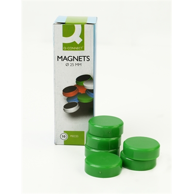 Magneetti Q-Connect 25 mm vihreä /10 kpl pkt - perusmagneetti teräs- ja emalipinnoille