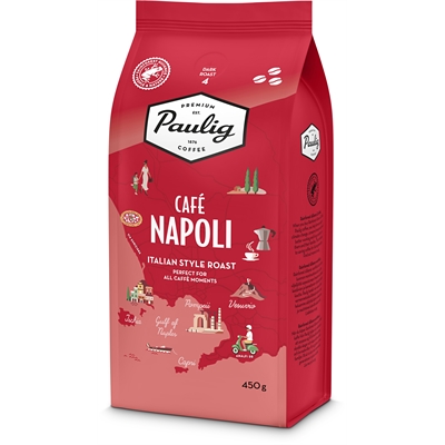 Kahvi Paulig Napoli 450 g papu RFA - rotevaa paahteisuutta ja tumman sokerin vivahteita