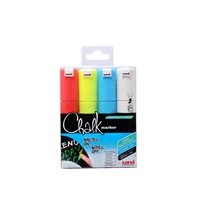 Lasitaulukynä / liitutaulukynä Uni Chalk Marker PWE-8K viisto 4 väriä - kestää sadetta