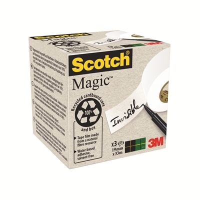 Teippi Scotch Magic 900 Eko 19mmx33m/3 rll pkt - kasvi- ja kierrätysmateriaaleja sisältävä teippi