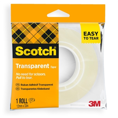 Yleisteippi Scotch 508 läpinäkyvä yksittäispak. 12 mm x 33 m - katkeaa kätevästi käsin