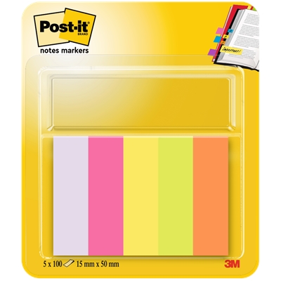 Merkkaaja Post-it 15x50mm neonvärilajitelma - 100% PEFC-sertifioitua paperia