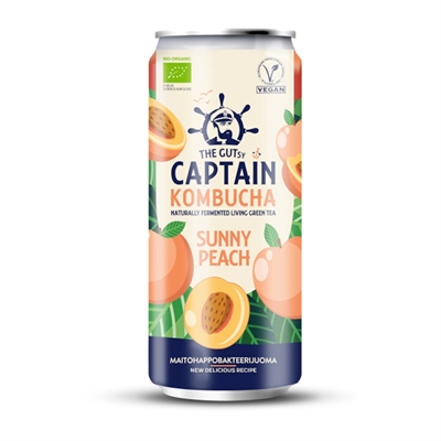 Kombucha Captain Gutsy Sunny Peach 250 ml - fermentoitu juoma maitohappobakteereilla