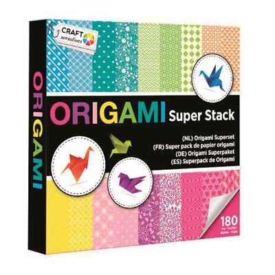 Origamipaperilehtiö Karapap Super Stack 65 g - 180 arkkia, 18 eri kuosia, ohjeet 9 origamiin