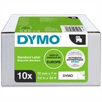 Tarrakasetti Dymo D1 12mm musta/valkoinen 7m 10 rullaa - kokonainen laatikollinen tarrakasetteja